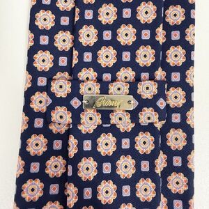 Brioni Men's Recent Tie Geometric Floral Navy/Orange/Lilac Silk 3.5" (W) 59" (L)